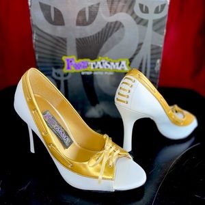 Gold and White Heels